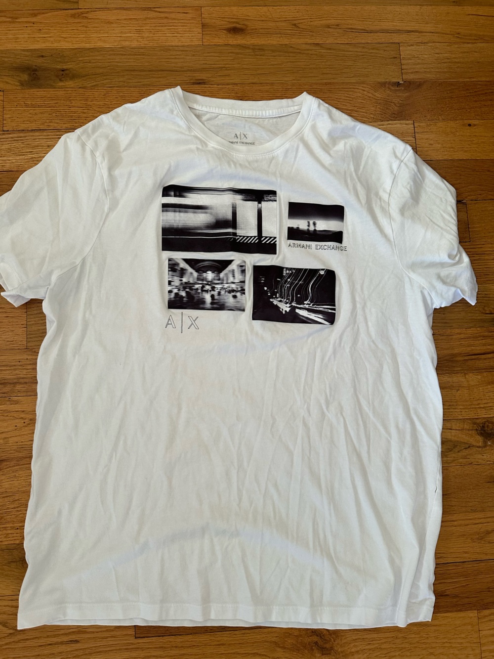 Armani Exchange White Tee with Black Photographic Panels